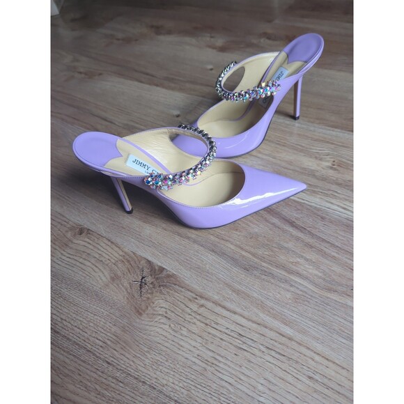 Jimmy Choo Bing 100 Lilac Patent Leather Slip On Mule Heels Womens EU 40.5 - Picture 6 of 16